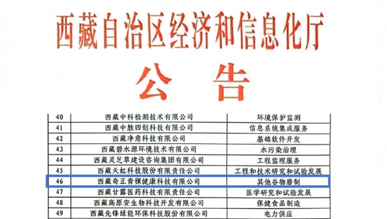 意昂4官网青稞荣膺创新型中小企业认证，引领青稞产业健康新潮流